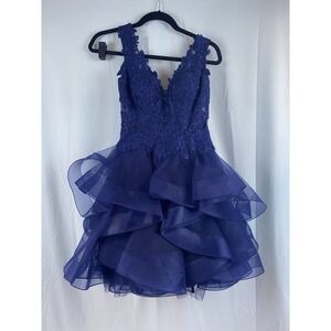 Ellie Wilde Mon Cheri Navy Blue Fit N Flare Mini Prom Dress Size‎ 0